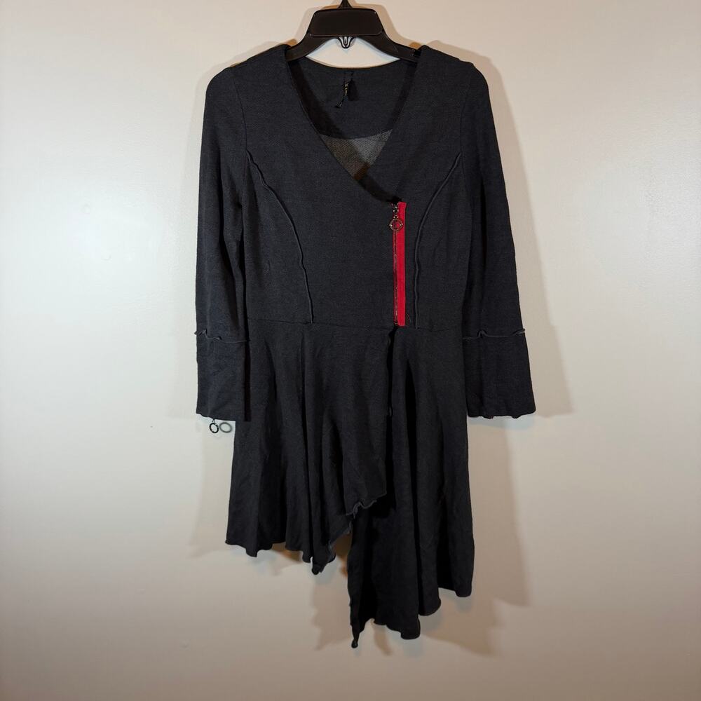 IC By Connie K Black Gray Avant-Garde Symmetrical Hem Long Sleeve Dress Womens S